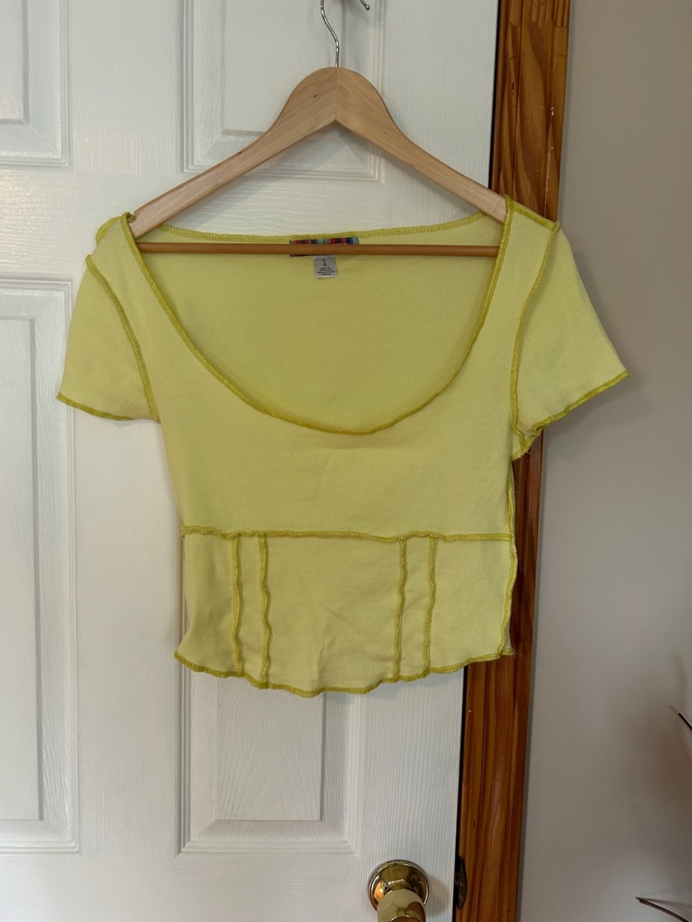 Urban Outfitters Light Yellow Cropped Scoop Neck Top